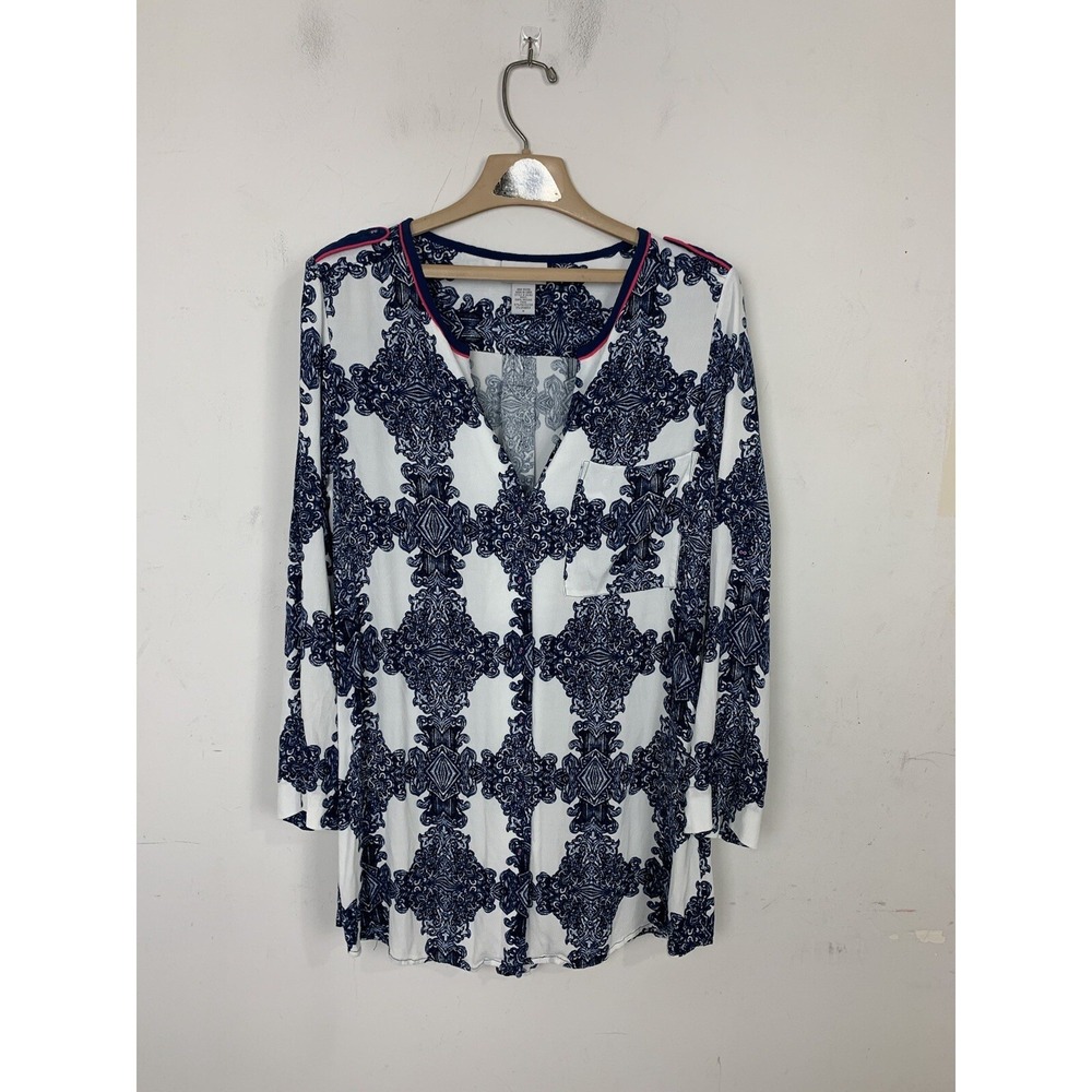Soft Surroundings Womens Shirt Medium Blue Beachy Coastal Preppy Travel Relaxed